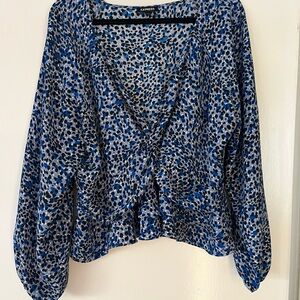 Express Blue Tie Front Relaxed Blouse